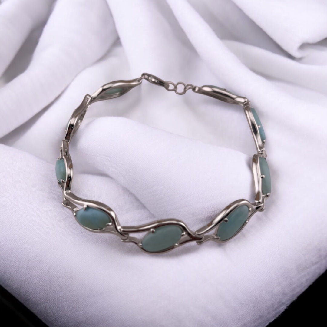 Bracelet Larimar Gemstones, Sterling Silver Chain Bracelet, Elegant Sterling Silver Jewelry Gift