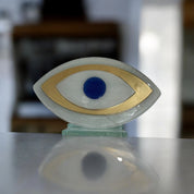 Evil Eye, Tabletop Fused Glass, White and Gold, Evil Eye Home Decor