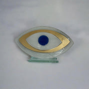 Evil Eye, Tabletop Fused Glass, White and Gold, Evil Eye Home Decor