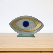 Evil Eye, Tabletop Fused Glass, White and Gold, Evil Eye Home Decor