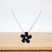 Flower Pendant, Flower Pin, Sterling Silver, Black Onyx,  Zirconia Stone, Sterling Silver Pendant and Necklace