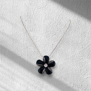 Flower Pendant, Flower Pin, Sterling Silver, Black Onyx,  Zirconia Stone, Sterling Silver Pendant and Necklace