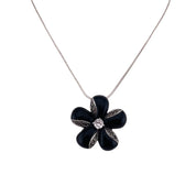 Flower Pendant, Flower Pin, Sterling Silver, Black Onyx,  Zirconia Stone, Sterling Silver Pendant and Necklace