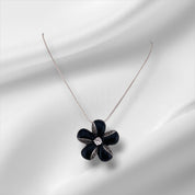 Flower Pendant, Flower Pin, Sterling Silver, Black Onyx,  Zirconia Stone, Sterling Silver Pendant and Necklace