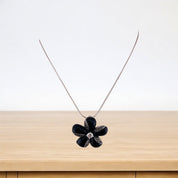 Flower Pendant, Flower Pin, Sterling Silver, Black Onyx,  Zirconia Stone, Sterling Silver Pendant and Necklace