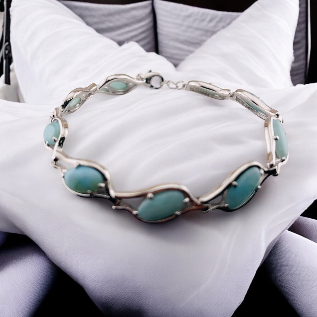 Bracelet Larimar Gemstones, Sterling Silver Chain Bracelet, Elegant Sterling Silver Jewelry Gift