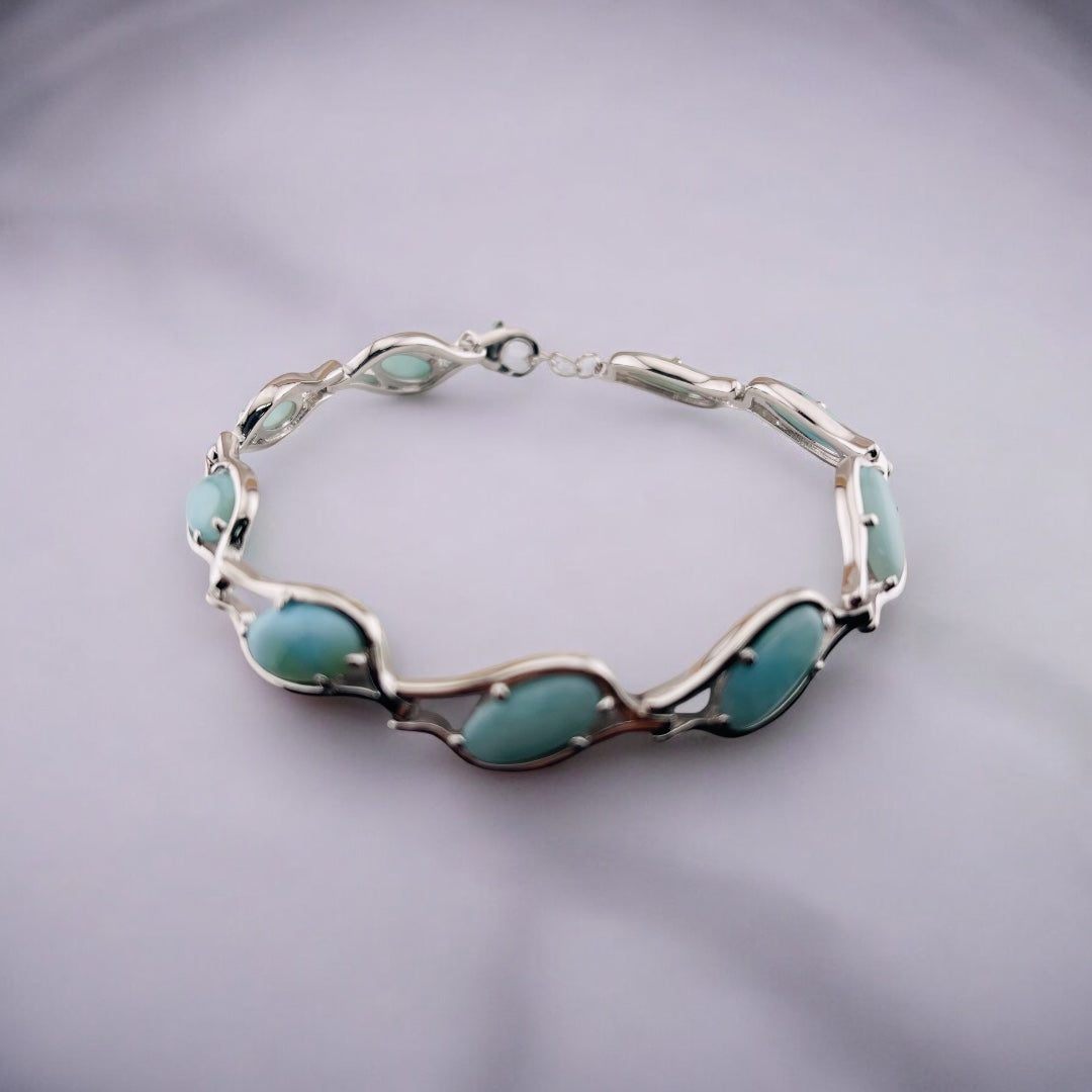 Bracelet Larimar Gemstones, Sterling Silver Chain Bracelet, Elegant Sterling Silver Jewelry Gift