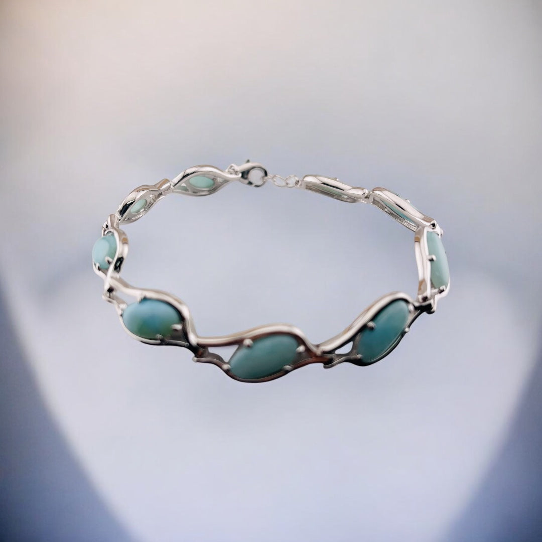 Bracelet Larimar Gemstones, Sterling Silver Chain Bracelet, Elegant Sterling Silver Jewelry Gift