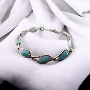 Bracelet Larimar Gemstones, Sterling Silver Chain Bracelet, Elegant Sterling Silver Jewelry Gift