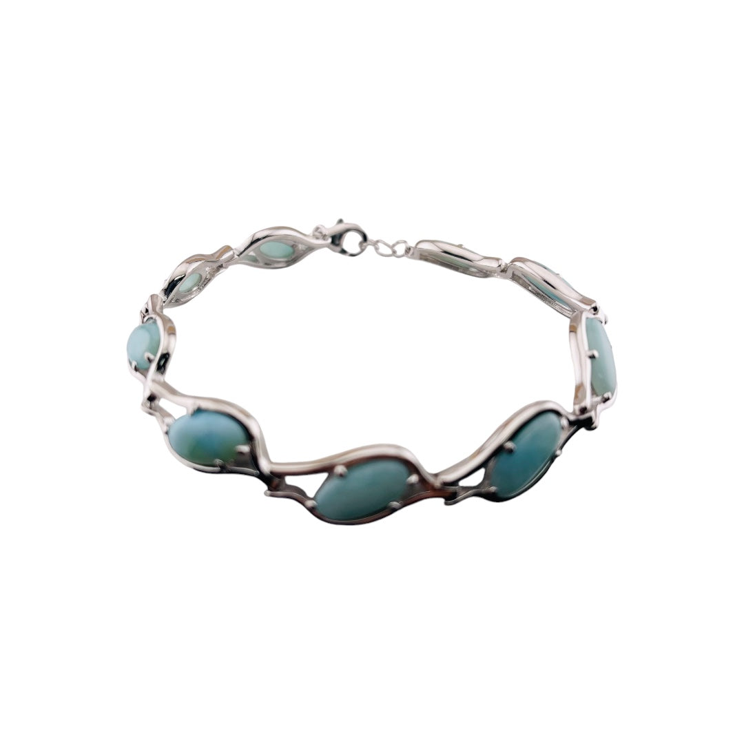 Bracelet Larimar Gemstones, Sterling Silver Chain Bracelet, Elegant Sterling Silver Jewelry Gift