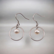 Sterling Silver Round Loop Earrings, Freshwater Pearl Drop,  Delicate Petite Pearl Earrings, Elegant Gift